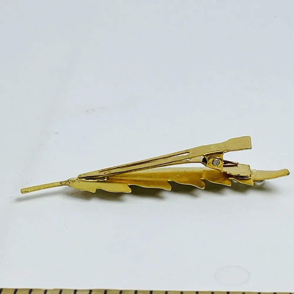 Elegant Gold Tone Feather Leaf Hair Clip Faux Pearl Alligator Barrette Fashion
